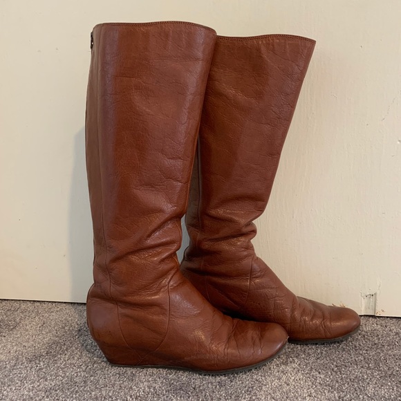 cognac wedge boots